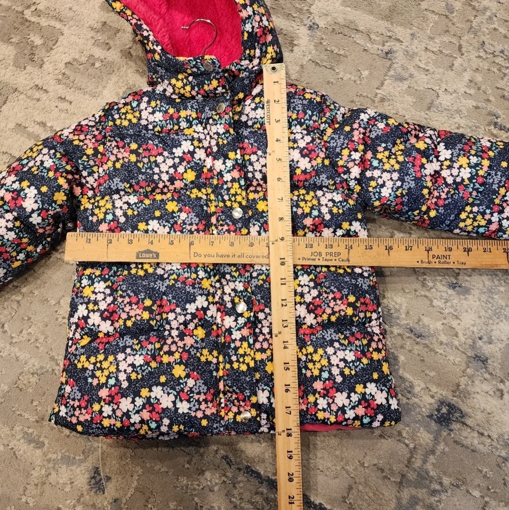 NWT‎ Carters Snow Set Bibs & Puffer Coat Fleece Lined Blue Pink Floral Size S/4